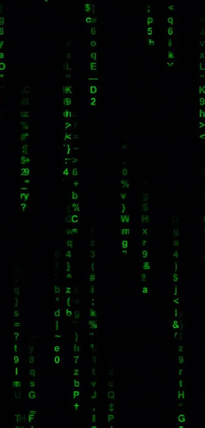 Mobile wallpaper with Matrix-style falling green code on black background.