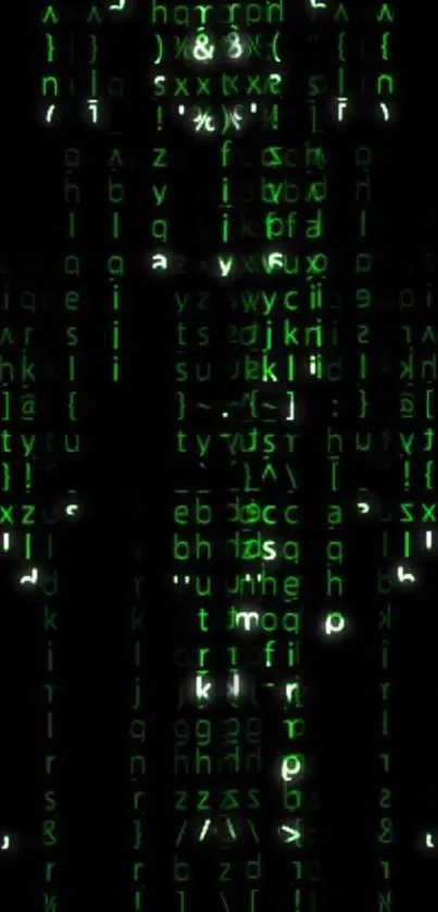 Mobile wallpaper with green Matrix code on a black background.