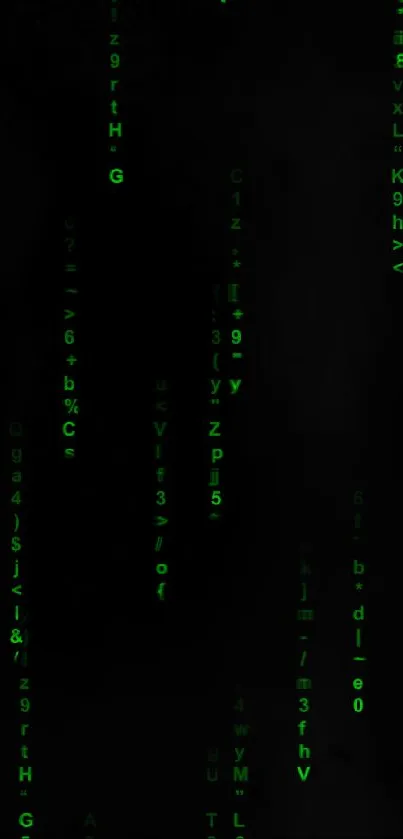 Matrix-themed mobile wallpaper with green code on black background.