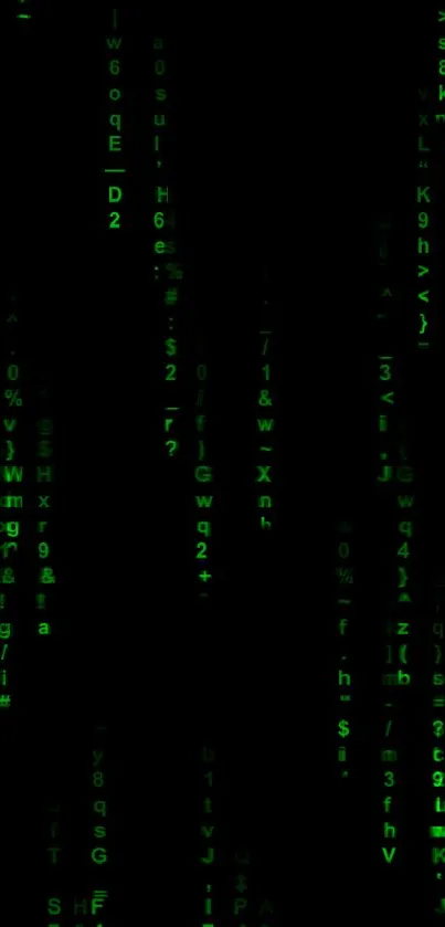 Matrix-themed mobile wallpaper with glowing green code on a black background.