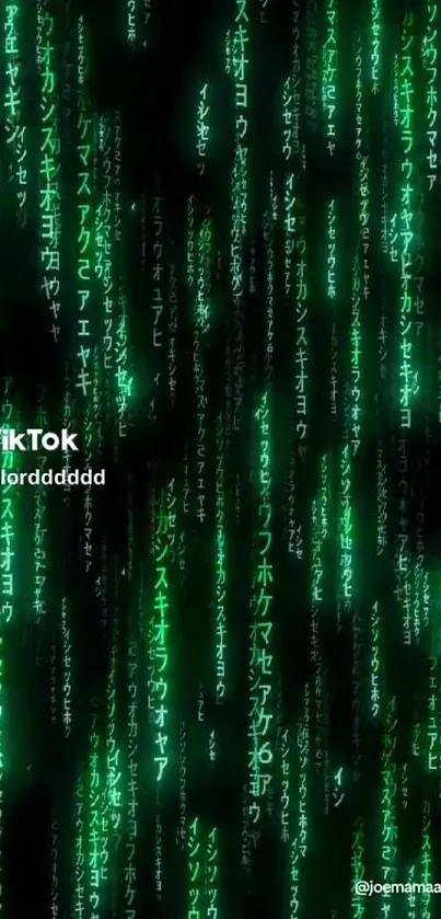 Matrix-inspired neon wallpaper with cascading green code on a black background.