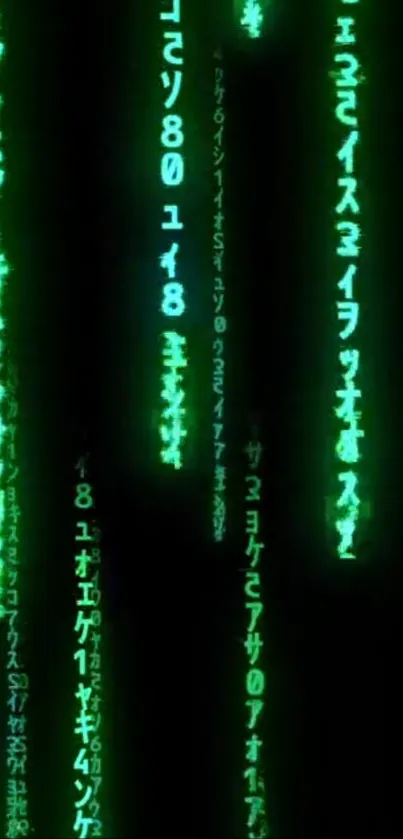 Matrix code wallpaper with glowing green text on a dark background.