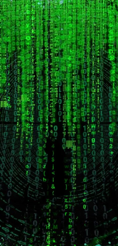 Matrix code wallpaper with green digits cascading in a digital design.