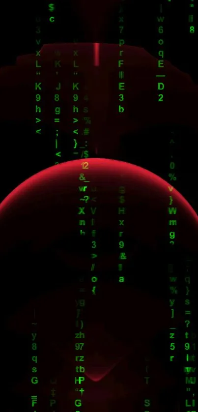 Red sphere with green Matrix code mobile wallpaper.