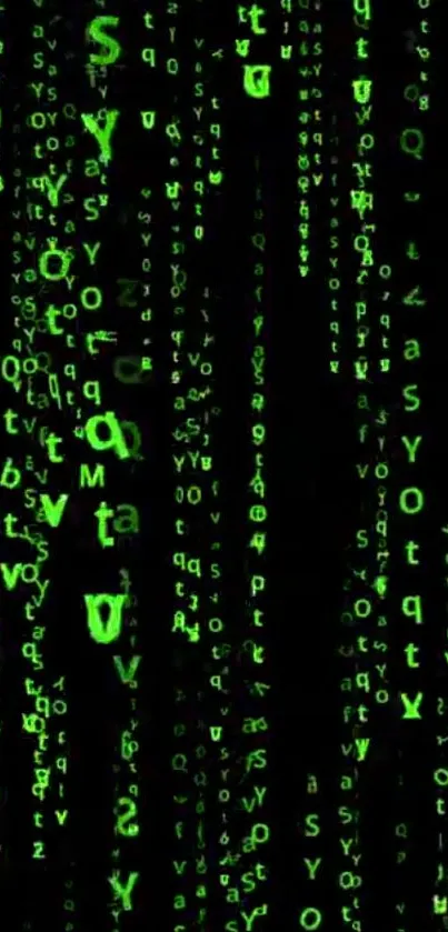 Matrix-inspired wallpaper with green code on black background.