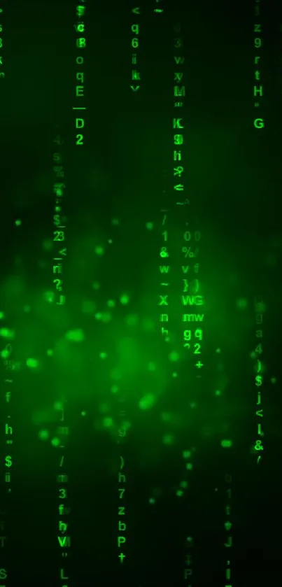 Matrix-inspired green code wallpaper for mobile phones, ideal for tech enthusiasts.