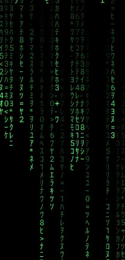 Matrix-inspired phone wallpaper with cascading green digital code.