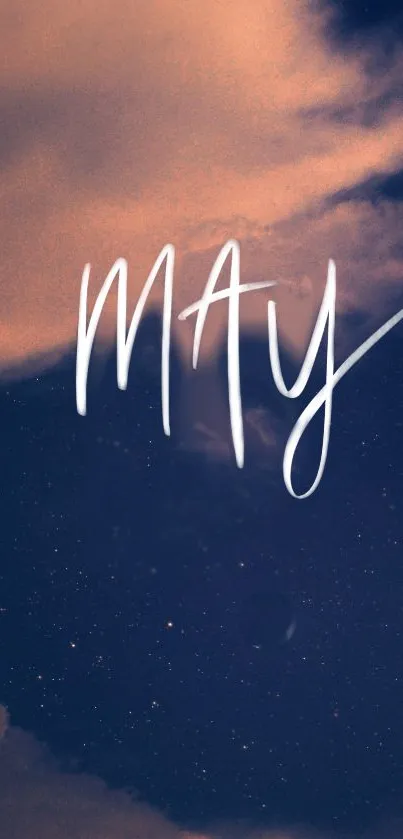 Mobile wallpaper with 'May' text on a cloudy night sky.