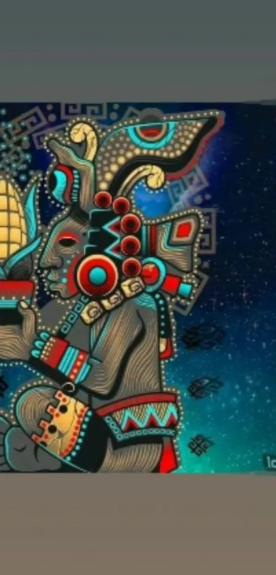 Intricate Mayan art on cosmic background mobile wallpaper.