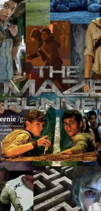 The Maze Runner collage wallpaper featuring iconic scenes and characters.