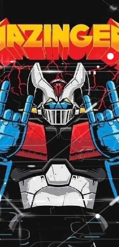 Mazinger robot artwork with bold colors on black background.