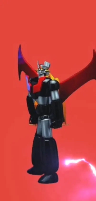 Mazinger robot on red background with lightning.