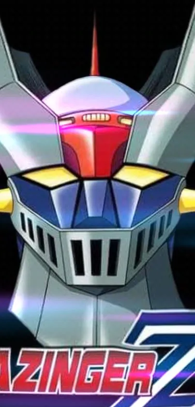 Mazinger Z robot head art on mobile wallpaper.