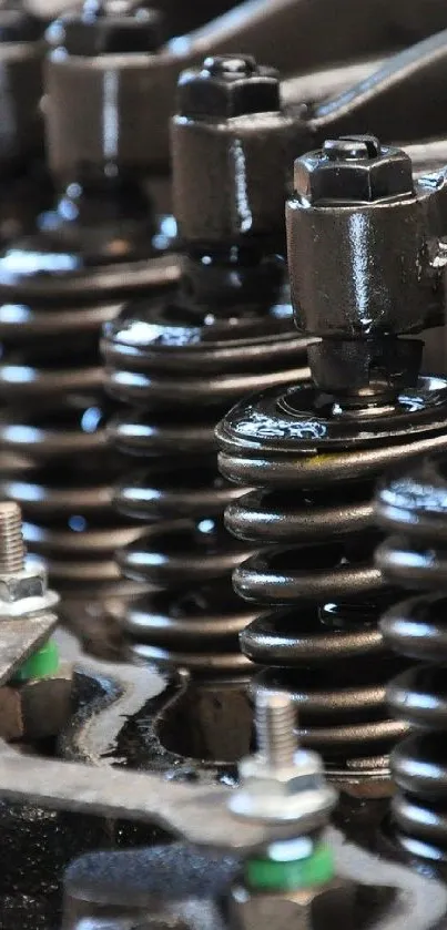 Close-up of engine springs in detailed mechanical design.