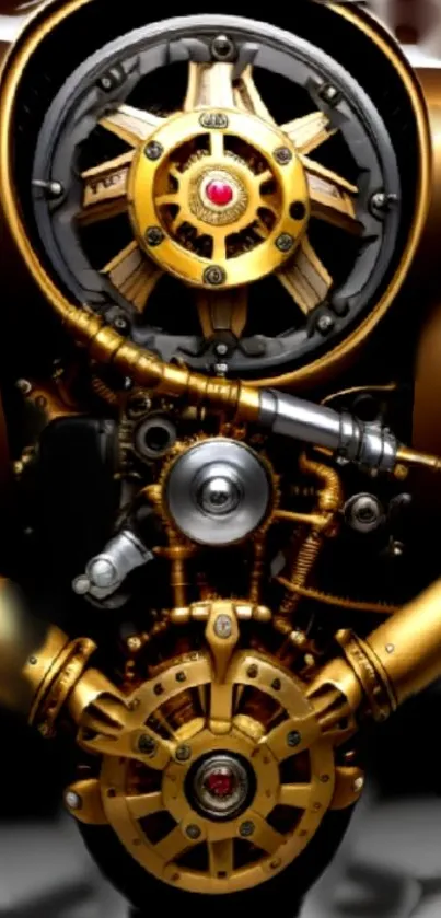 Intricate steampunk design with golden gears and mechanical elements.