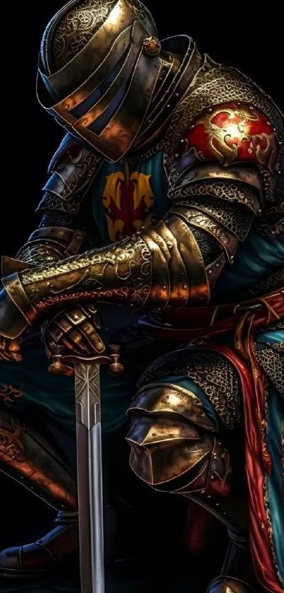 Detailed medieval knight in armor holding a sword.