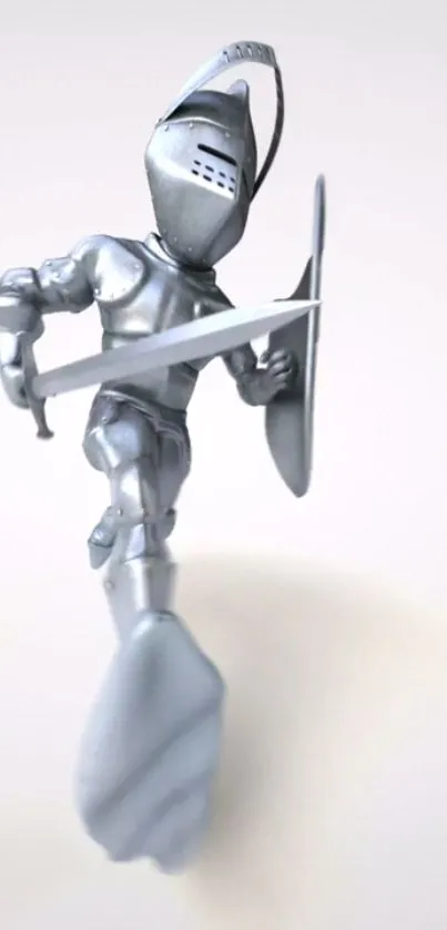 Medieval knight in steel armor wielding sword and shield.