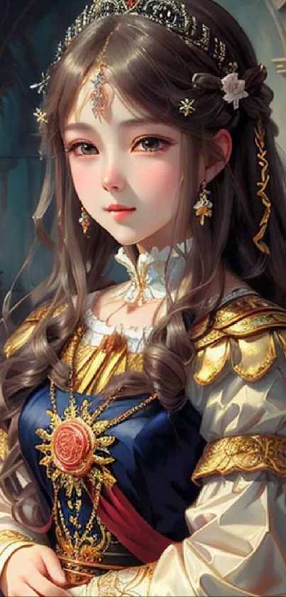 Digital art of a medieval princess with rich colors and intricate details.