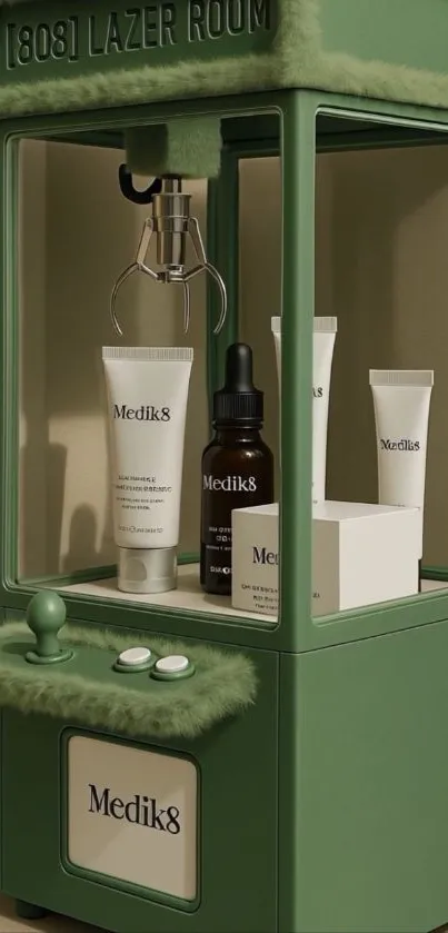 Green vending machine with Medik8 products.
