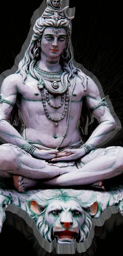 Lord Shiva meditating statue with a serene and spiritual ambiance.