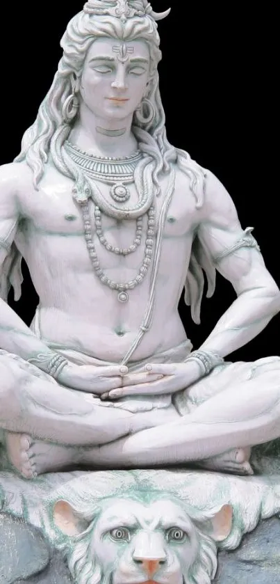 Shiva meditative statue mobile wallpaper, serene spiritual design.