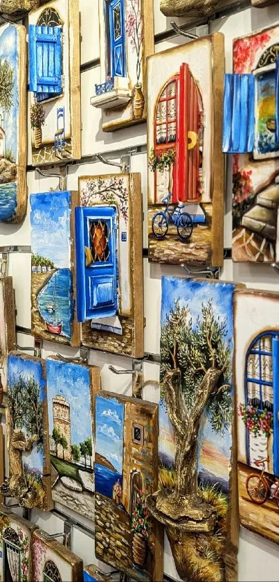 Colorful Mediterranean door artwork wallpaper with rustic charm for mobile screens.