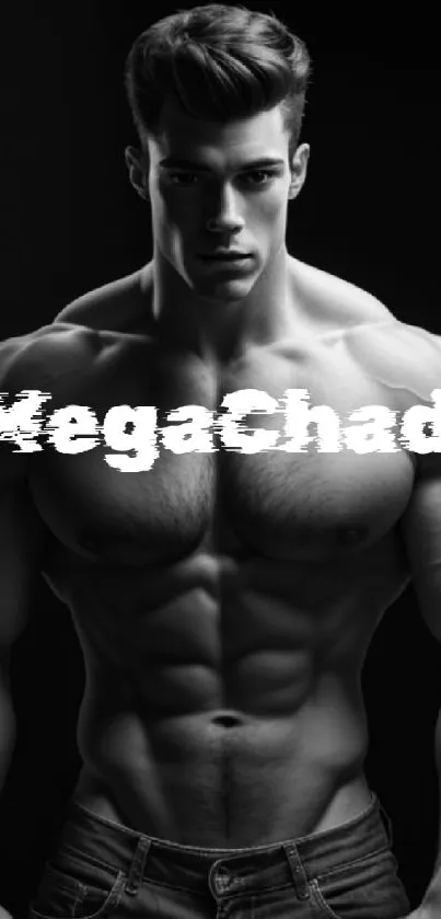 MegaChad monochrome wallpaper featuring bold, muscular imagery.