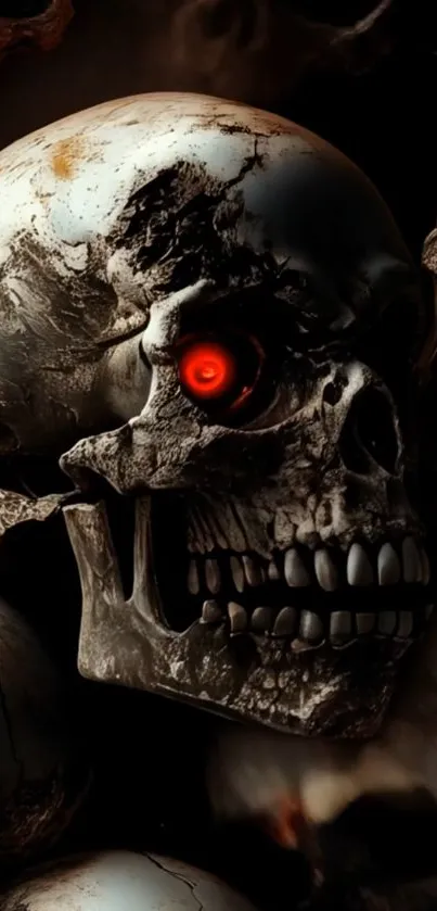Menacing skull with a glowing red eye