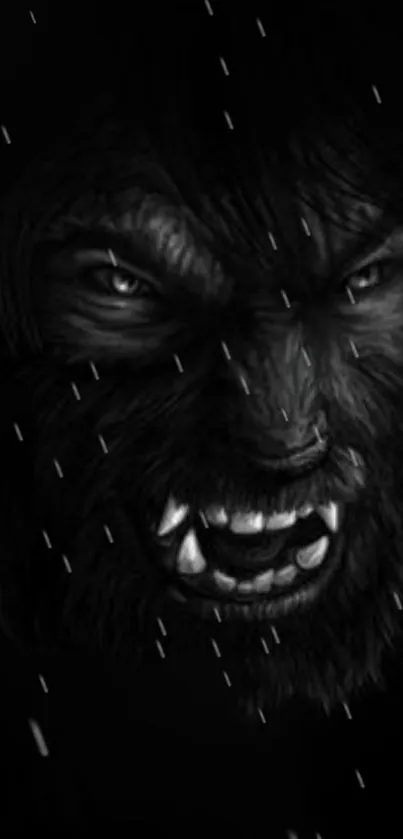 Menacing wolf face with dark tones, perfect for a moody phone wallpaper.