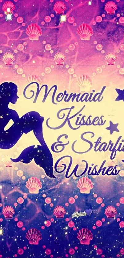 Purple mermaid and starfish mobile wallpaper with whimsical design.