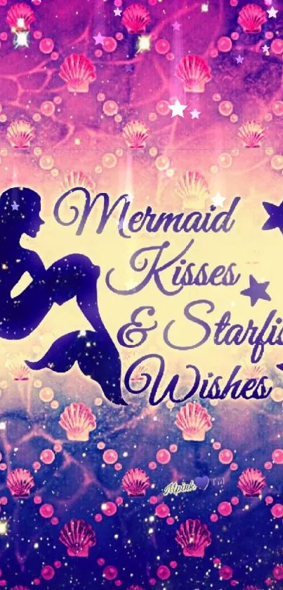 Mobile wallpaper with mermaid silhouette and starfish.