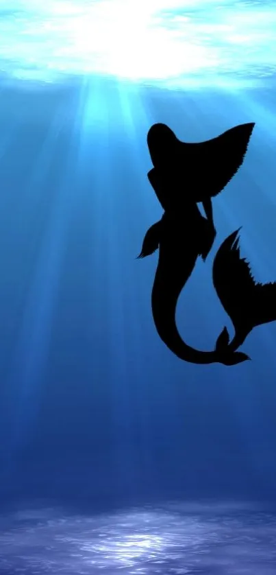 Mermaid silhouette in blue underwater scenery, perfect for iPhone wallpaper.