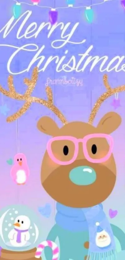 Cute reindeer Christmas wallpaper with pastel colors.