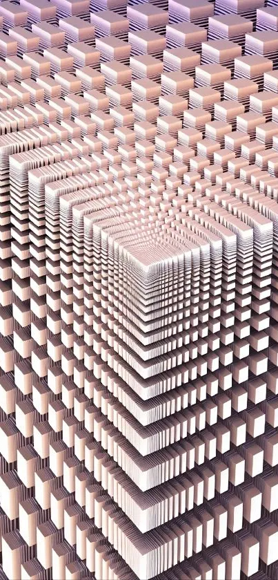3D geometric illusion wallpaper in light pink tones.