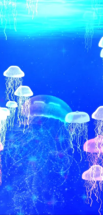 A blue jellyfish in a serene underwater scene.