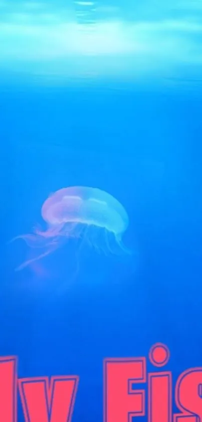 Ethereal blue jellyfish in ocean wallpaper.