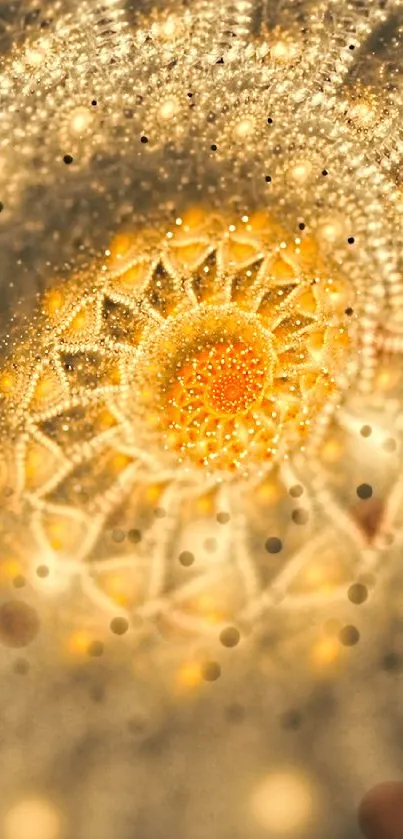 Intricate fractal pattern with golden hues and abstract design for mobile wallpaper.