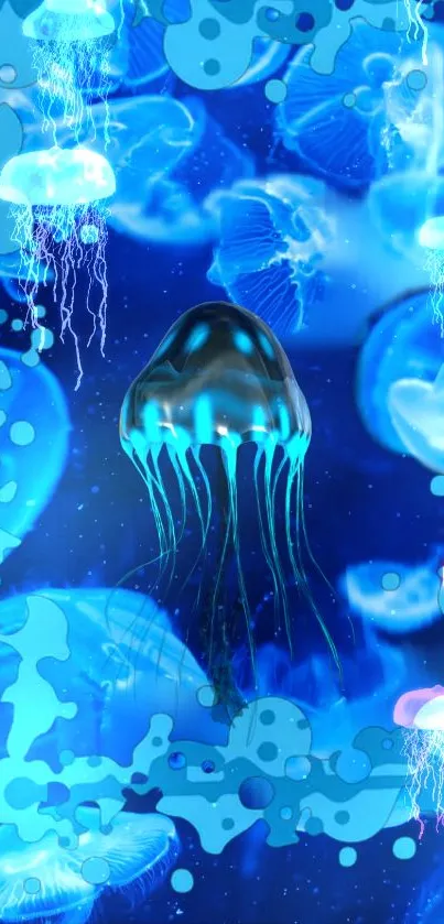 Ethereal jellyfish floating gracefully in a deep blue background wallpaper.