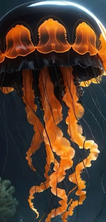 Glowing jellyfish in underwater scene.