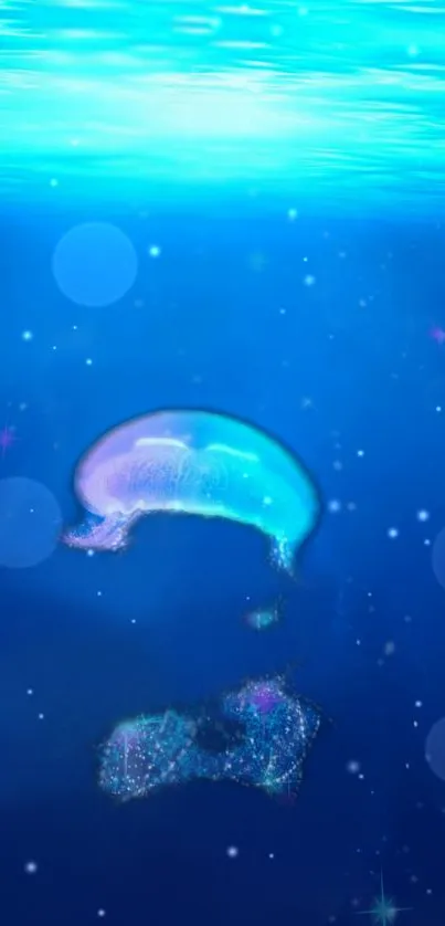 Enchanting jellyfish in deep blue ocean wallpaper.