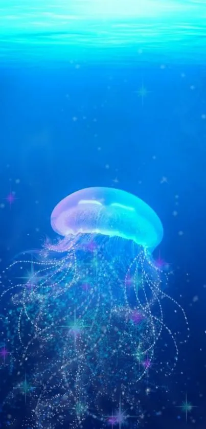 Jellyfish swimming in a vibrant blue ocean wallpaper.