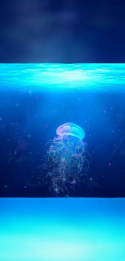 Glowing blue jellyfish in a serene underwater ocean scene.