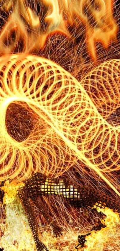 Fiery abstract wallpaper with swirling light patterns.