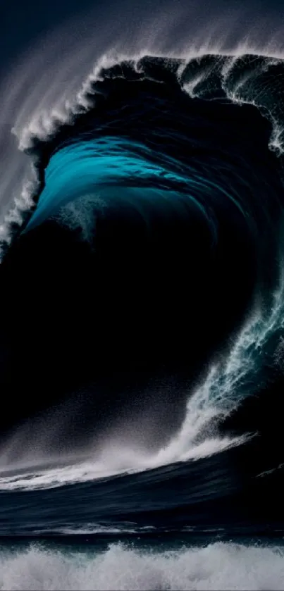 A powerful ocean wave with vibrant blue hues, perfect for a dynamic phone wallpaper.