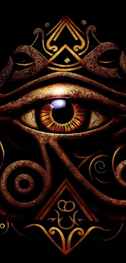 Intricate ornamental eye design with mystical motifs on mobile wallpaper.