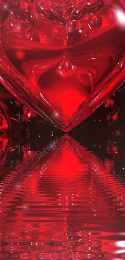 Red heart with reflection in vibrant abstract design.