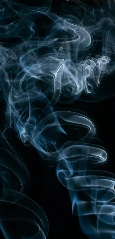 Mesmerizing smoke art wallpaper with blue swirls on a dark background.