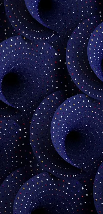 Dark blue spiral vortex wallpaper with dotted pattern.