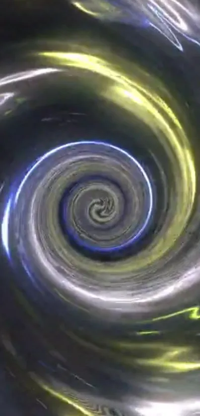 Hypnotic silver and yellow spiral vortex wallpaper.