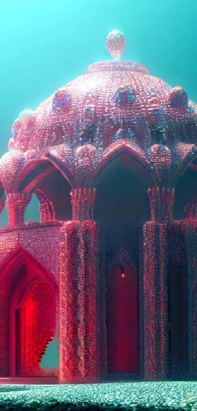 Intricate underwater palace art with vibrant domes.